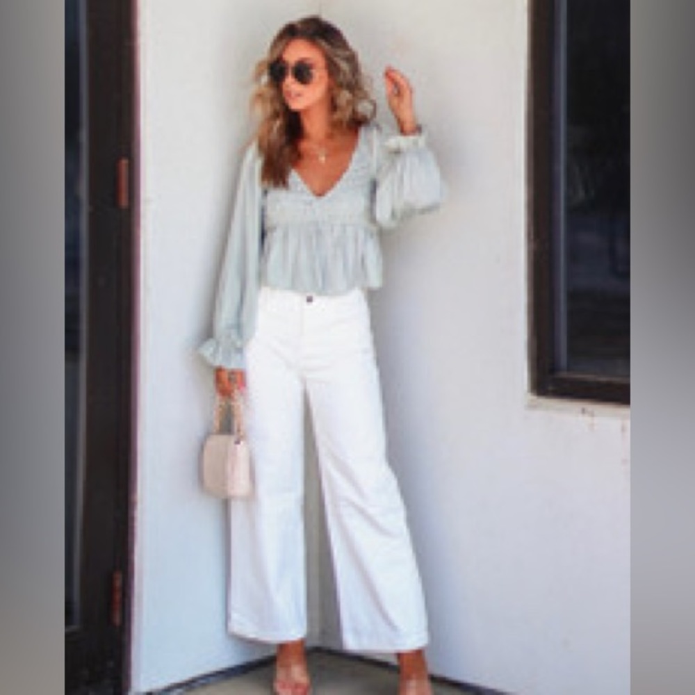 White High Waisted Wide-Leg Denim Pants